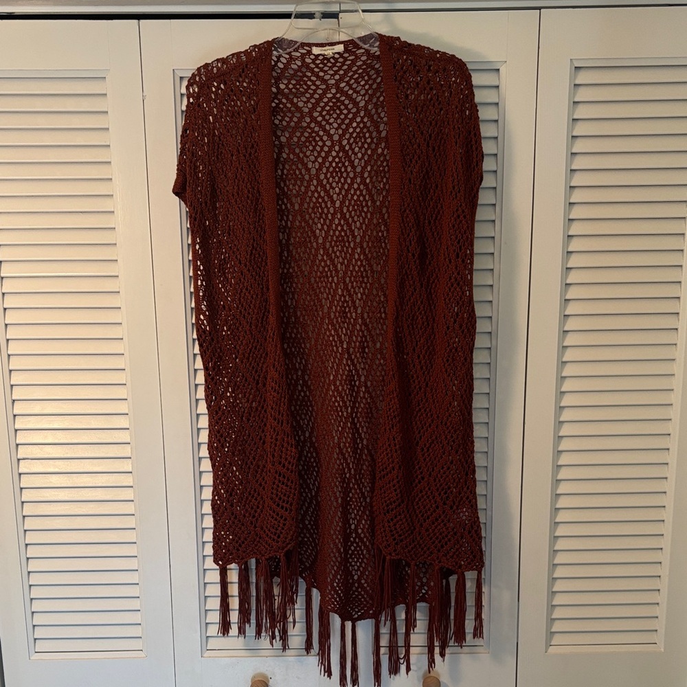 Maurices Terracotta Knit Cardigan with Fringe